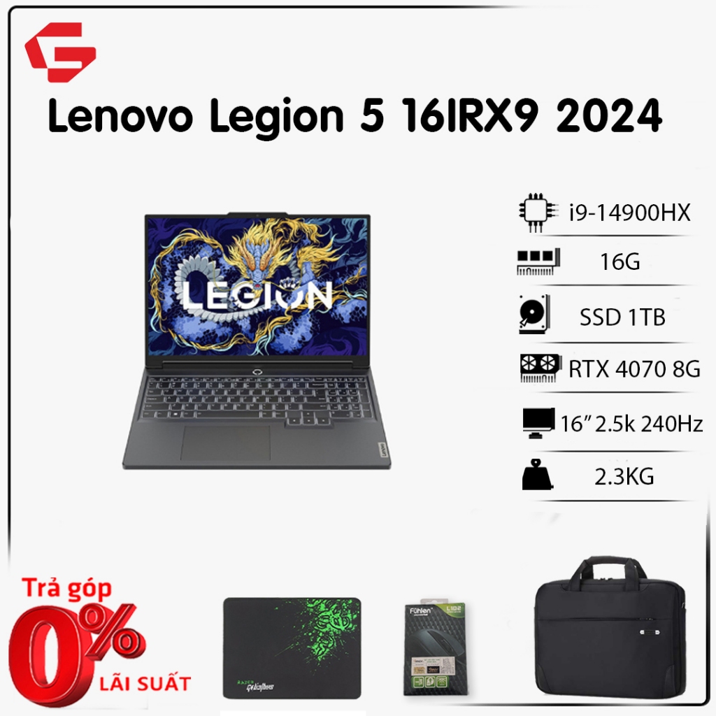 [New 2024] Laptop Lenovo Legion Pro 5 (Y9000P)( Core i9-14900HX, Ram 16G, SSD 1T, RTX 4070 8G, 16″ 2.5k 240Hz)