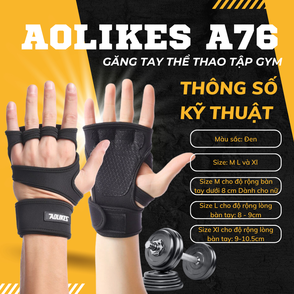 Găng tay thể thao tập Gym, chính hãng AOLIKES A76 - Găng tay tập Gym chính hãng