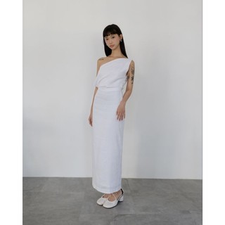 Olalastudio đầm linen dáng dài lệch vai alma dress