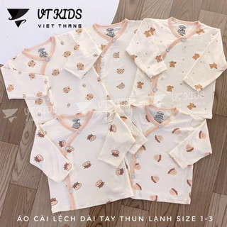Áo dài tay chất thun lạnh màu kem in hoạ tiết cho bé 0-9m