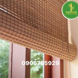 Mành tre trang trí mành trúc chỉ đen có dây kéo ròng rọc