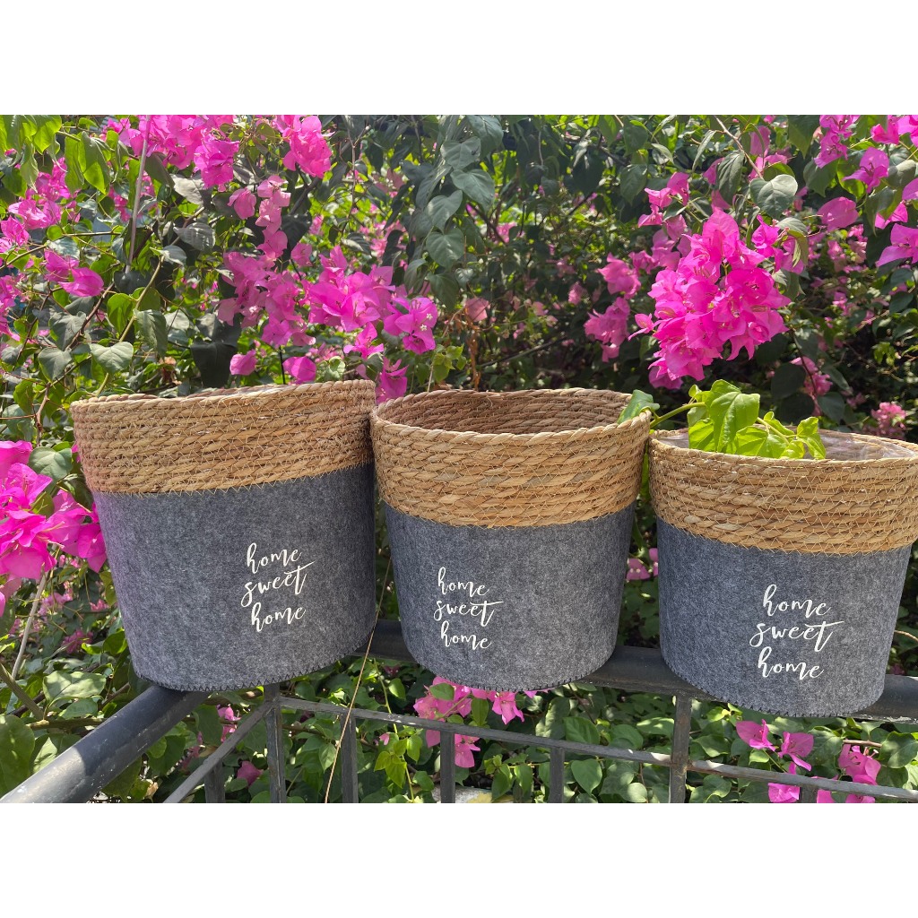 Giỏ Nỉ Phối Mây Home Sweet Home Đa Năng