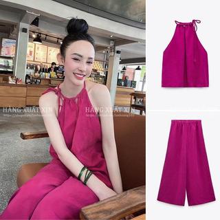 Bộ áo yếm và quần ống rộng cạp chun ZR vải linen siêu đẹp