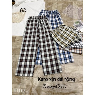  Quần nữ 9 tấc quần baggy kẻ caro lỡ nữ vải mịn thoáng mát thời trang 