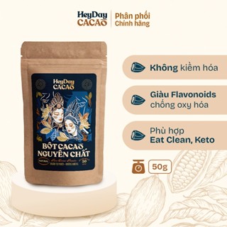 Túi 50g - Bột Cacao Nguyên Chất 100% Natural - Không Kiềm Hóa, Chua nhẹ - Heyday Cacao