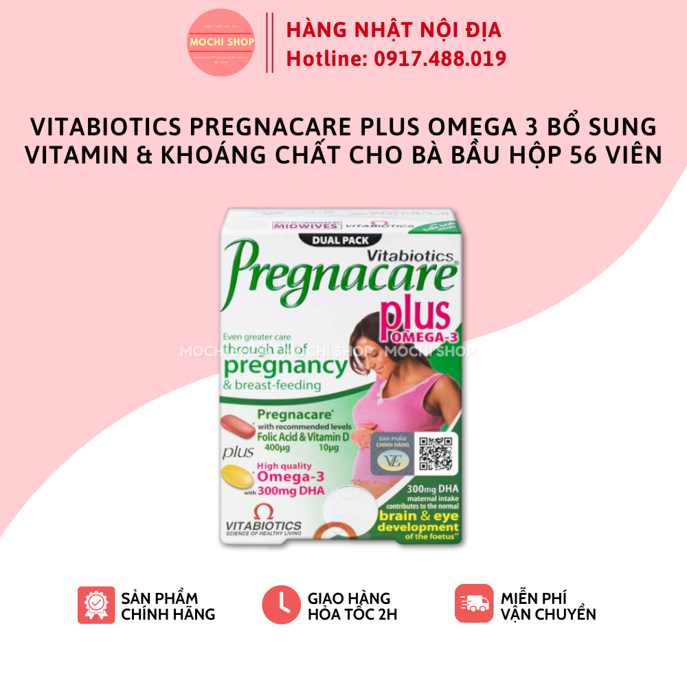 Vitabiotics Pregnacare Plus Omega 3 bổ sung vitamin &amp; khoáng chất cho bà bầu hộp 56 viên