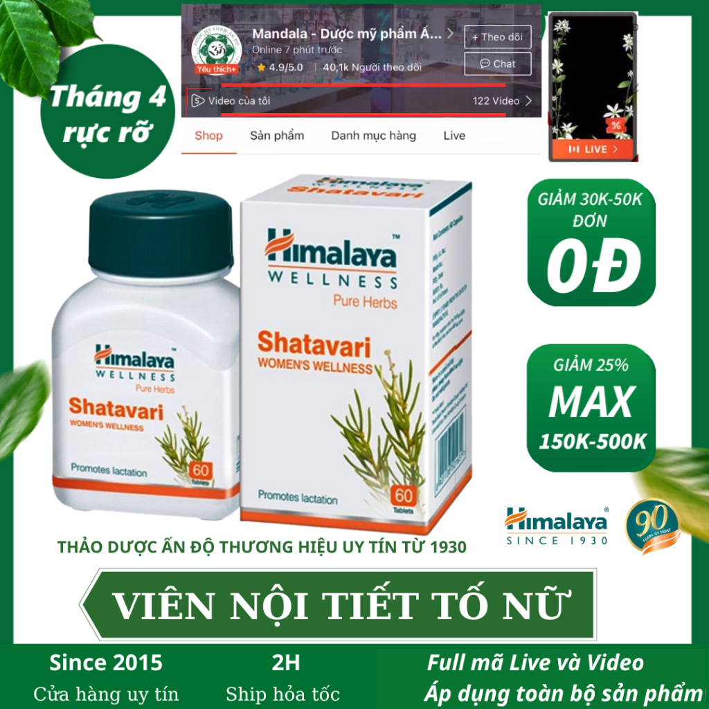 Combo Shatavari Himalaya điều hòa nội tiết giảm mụn, đẹp da - Mandala Shop