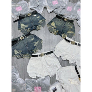 Quần short jean túi lộ đính hạt mới rách dưới p