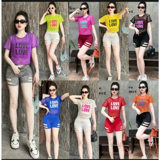Áo tank top lưới LOVE tập gym yoga