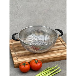 Rổ inox 2 quai có chân Kaiyo, rổ inox liền khối 2 tay cầm có chân, rá inox - Thương hiệu Nhật