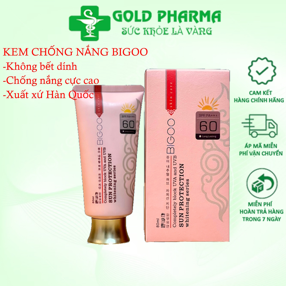  Kem chống nắng BIGOO dạng kem nền Sun Protection SPF60 80ml kem nền chống nắng bảo vệ da 24h Hàn Quốc 
