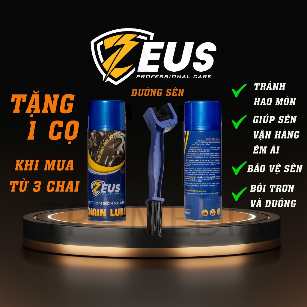 Zeus chính hãng- Chai xịt dưỡng sên/xích- Chain Lube 400ml
