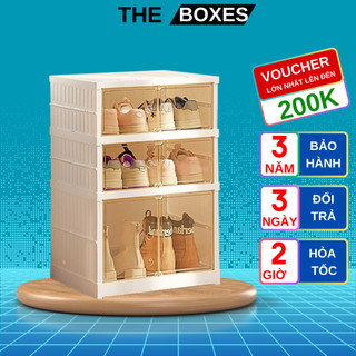 Tủ giày gấp gọn shoe box 6 đôi 9102-2-1g chất liệu nhựa abs cao cấp, kệ giày, hộp giày đa năng tiện lợi,