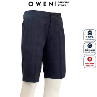 Quần short đùi nam OWEN SW231916 sooc âu ngố đồ tây cộc màu navy kẻ chất liệu nano mềm mịn cao cấp dáng slim fit ôm vừa
