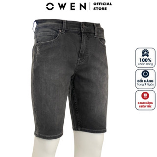 Quần short bò nam OWEN SJ231825 sooc jean ngố đùi màu xám nhạt denim chất liệu cotton co giãn cao cấp dáng slim fit