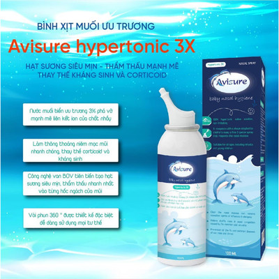 Xịt mũi ưu trương 3% cho bé Avisure Hyperyonic 3X xịt mũi hiệu quả nhanh, hạn chế dùng ks