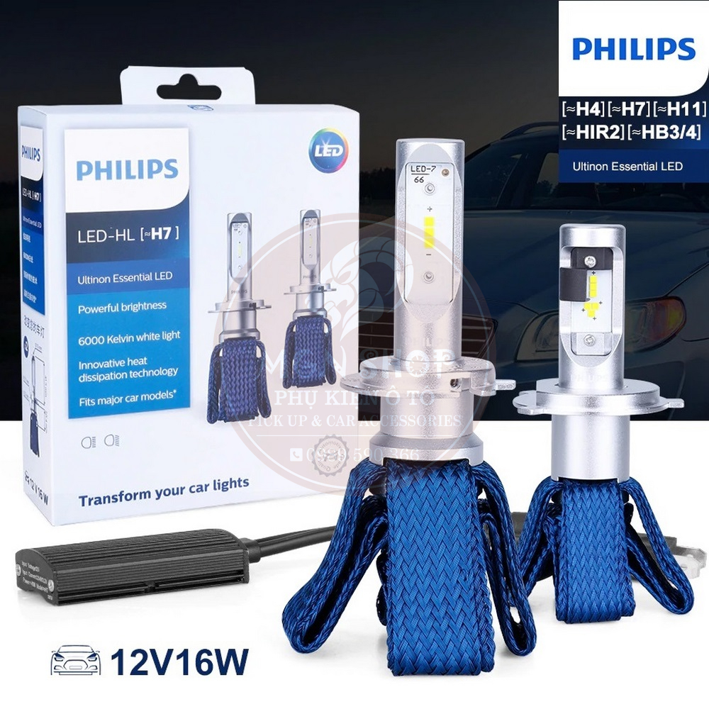 Đèn [Philips Ultinon Essential LED] [6000K] [H4 H7 H8/H11/H16 HB3/HB4 HIR2] [02 bóng/bộ] dành cho ô tô xe máy