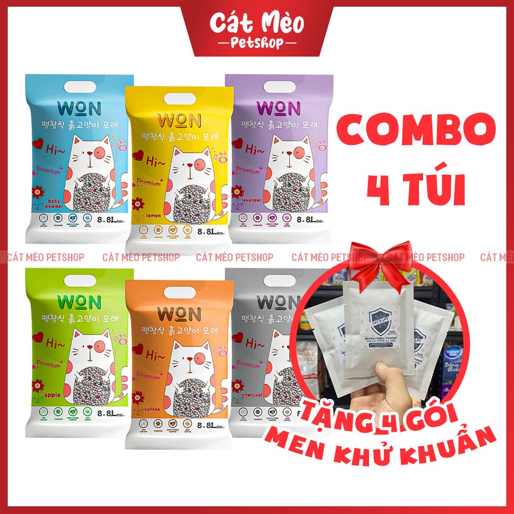 Combo 4 Túi Cát WON Cát Mèo Siêu Vón, Khử Mùi Tốt 8.8L
