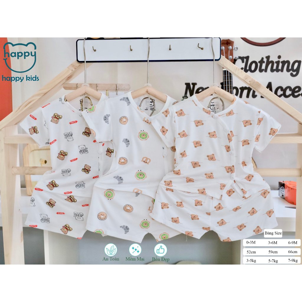 Quần áo sơ sinh bộ cộc tay cho bé trai bé gái cotton KHUY LỆCH chất lạnh Acutebaby
