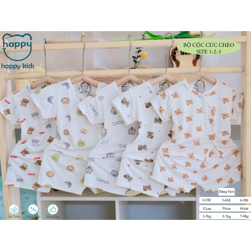 Quần áo sơ sinh bộ cộc tay cho bé trai bé gái cotton KHUY LỆCH chất lạnh Acutebaby