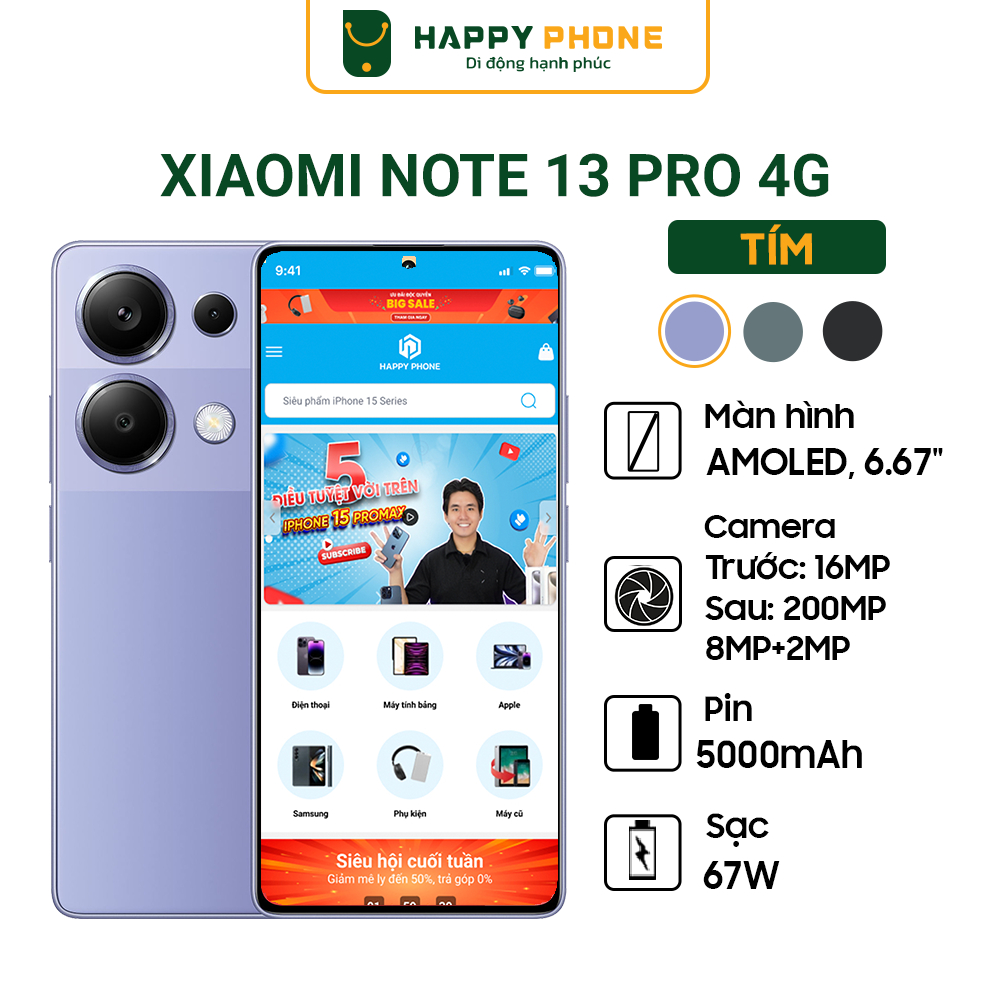 Điện thoại Xiaomi Redmi Note 13 Pro - Hàng Chính Hãng, mới 100%, Bảo hành 18 tháng