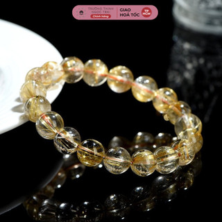 Vòng tay thạch anh tóc vàng 8ly lắc tay đá phong thủy hợp mệnh thổ kim - ngọc trai trường thịnh