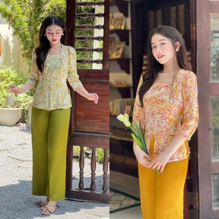 BỘ BÀ BA CỔ VUÔNG NÚT NGỌC CHẤT VẢI MANGO CAO CẤP.