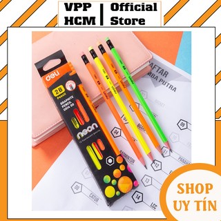   Hộp 12 cây  Bút Chì gỗ 2B Deli 51800 màu Neon chì có đầu tẩy màu sắc tươi sáng bắt mắt 
