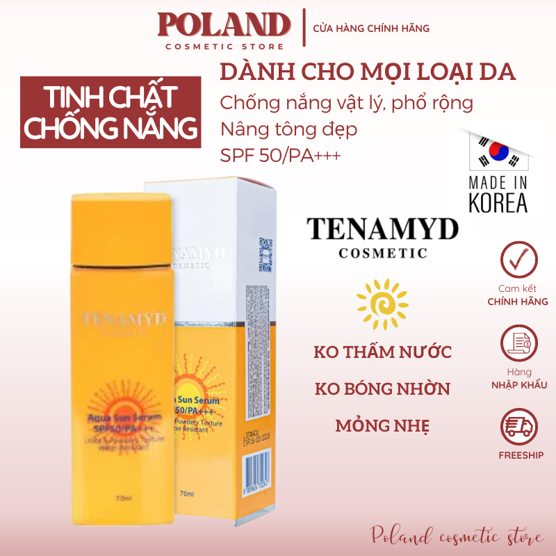 Kem chống nắng Tenamyd Aqua Sun Serum SPF50/PA+++ chống nắng phổ rộng dưỡng trắng da kiểm soát dầu nâng tông 70ml