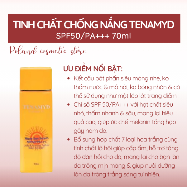 Kem chống nắng Tenamyd Aqua Sun Serum SPF50/PA+++ chống nắng phổ rộng dưỡng trắng da kiểm soát dầu nâng tông 70ml