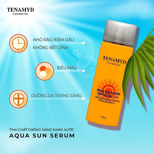 Kem chống nắng Tenamyd Aqua Sun Serum SPF50/PA+++ chống nắng phổ rộng dưỡng trắng da kiểm soát dầu nâng tông 70ml