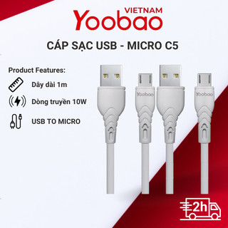 Dây cáp sạc Micro USB YOOBAO C5 Sạc ổn định dài 1m - Dòng truyền 10W - Màu sắc đơn giản - Thiết kế thông minh, tiện lợi