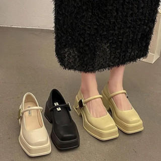  Giày Cao Gót Giày Nữ Mũi Vuông Dạ Hội Giày Mary Jane Baotou Nửa Dép Nữ  sẵn trắng 39 đen 36-39  