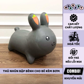 Thú nhún hình thỏ xám chính hãng có tặng kèm bơm