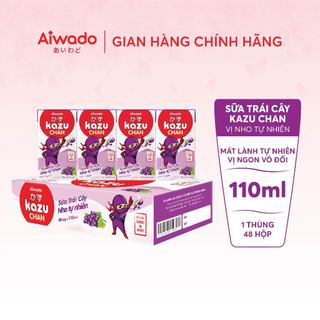 Sữa trái cây Aiwado Kazu Chan Nho tự nhiên thùng 48 hộp 110ml  - Mát lành tự nhiên, Vị ngon vô đối