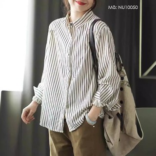 Áo sơ mi linen dài tay kamaka cổ đức kẻ sọc - nu10050