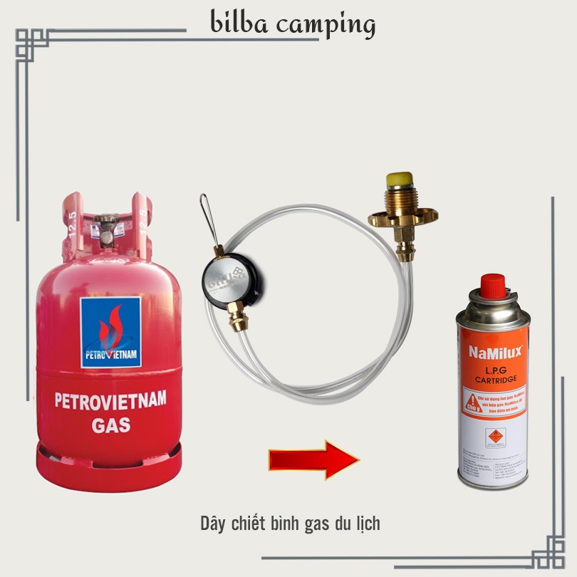 Bộ van bơm chiết nạp bình gas mini du lịch dài, van chuyển đổi nạp khí gas cho bếp dã ngoại cắm trại  - Billba camping
