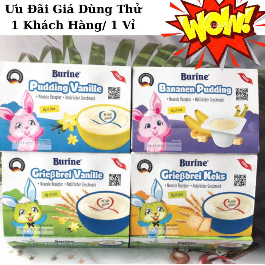 Mua 4 Tặng 1 Cháo sữa Burine HiPP ăn dặm Pudding Vani ,Bích Quy, Chuối, Dâu, Vani Date 07/2024 - 1 Đổi 1 Nếu Lỗi