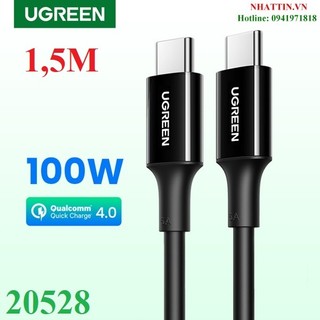 Cáp sạc nhanh, dữ liệu type-c to type-c dài 1,5m hỗ trợ pd 100w/5a ugreen 20528 cao cấp
