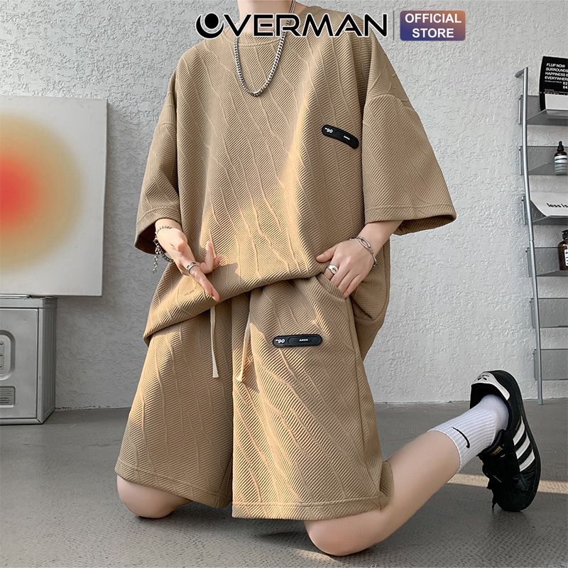 Bộ thể thao Nam Nữ Cộc Tay Form Rộng Chất xốp vân cao cấp,bộ cộc tay nam nữ Cổ Tròn, set đồ thể thao mùa hè BO21-OVERMAN
