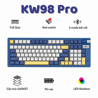 Bàn phím cơ không dây bluetooth ATAS KW98 Pro 3 Mode kết nối Pin sạc - Red swtich - Có Hot-swap - Led Rainbow