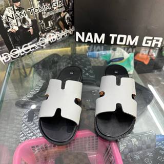 Dép lê nam quai ngang HM da Pu hình chữ H trơn sần đế nổi logo chữ_ boy phố