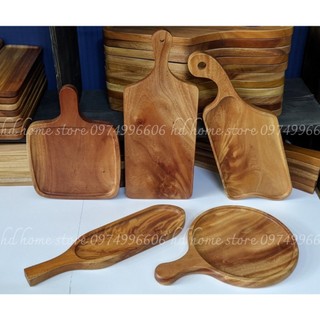 [Dụng cụ nhà bếp hiện đại] - Khay gỗ chữ nhật có tay cầm gỗ xà cừ