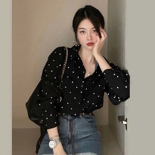 Áo sơ mĩ nữ công sở hana họa tiết chấm bi, áo kiểu nữ phong cách hàn quốc