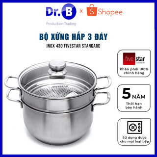 Bộ Nồi Xửng Hấp Inox 2 Tầng FIVESTAR 3 Đáy Từ Vung Kính Dày Dặn Tiện Dụng Size 24cm, 26cm - GiaDungDrb
