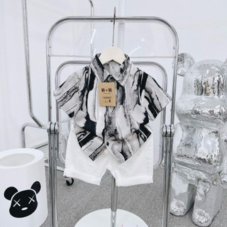 Áo sơ mi lụa 3D cộc tay cho bé trai từ 8-20kg