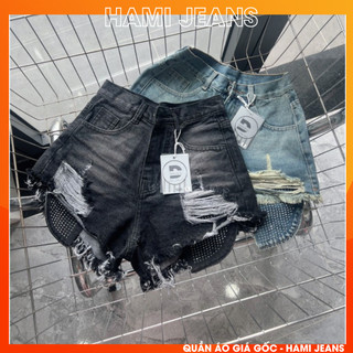 Quần short jean trắng rách quần đùi jean lưng cao