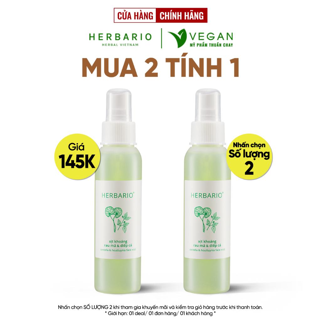 Xịt khoáng Rau Má & Diếp Cá herbario 100ml thuần chay