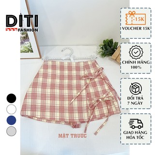 Quần váy caro nơ xinh nhiều màu, chân váy caro nơ có quần năng động - Quần váy Diti Fashion