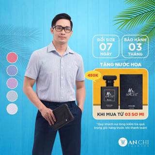 Áo sơ mi trung niên nam ngắn tay ANCHI hoạ tiết kẻ sọc công sở vải sợi tre - SMC011